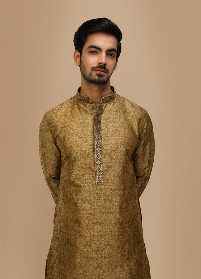 Light Taupe Brown Jacquard Kurta Set image number 0